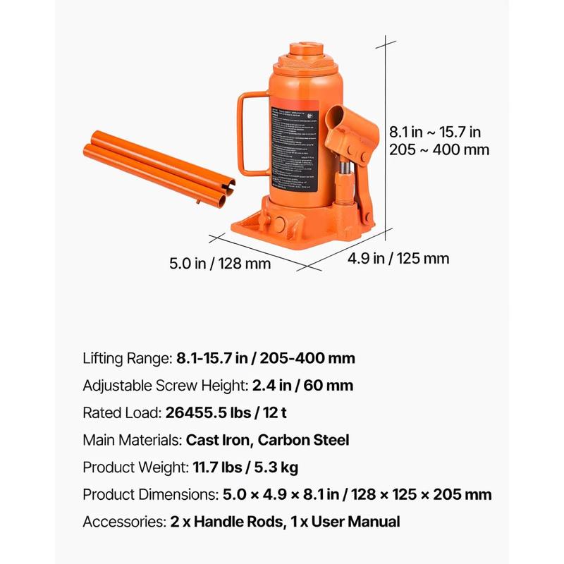 Hydraulic Bottle Jack, 12 Ton  - Welding Heavy Equipment บทวิจารณ์และราคา